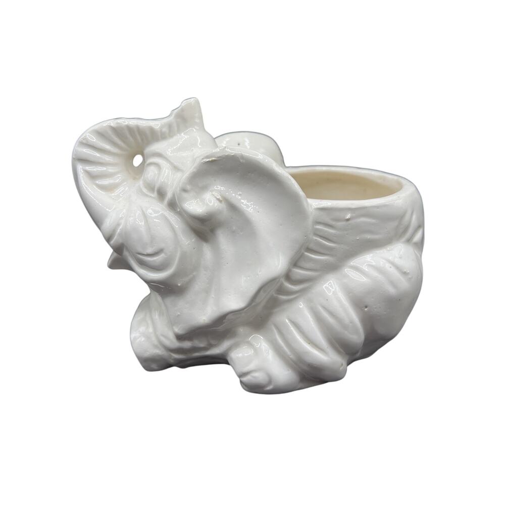 Vtg White Elephant Trunk Up Nevco Ceramic Planter Small Succulent Taiwan Boho